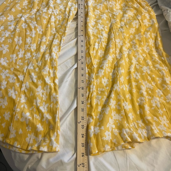 Yellow Floral Boho Wide Leg Pants Cottagecore Coastal Summer Elastic Waist Fairy - Picture 7 of 7